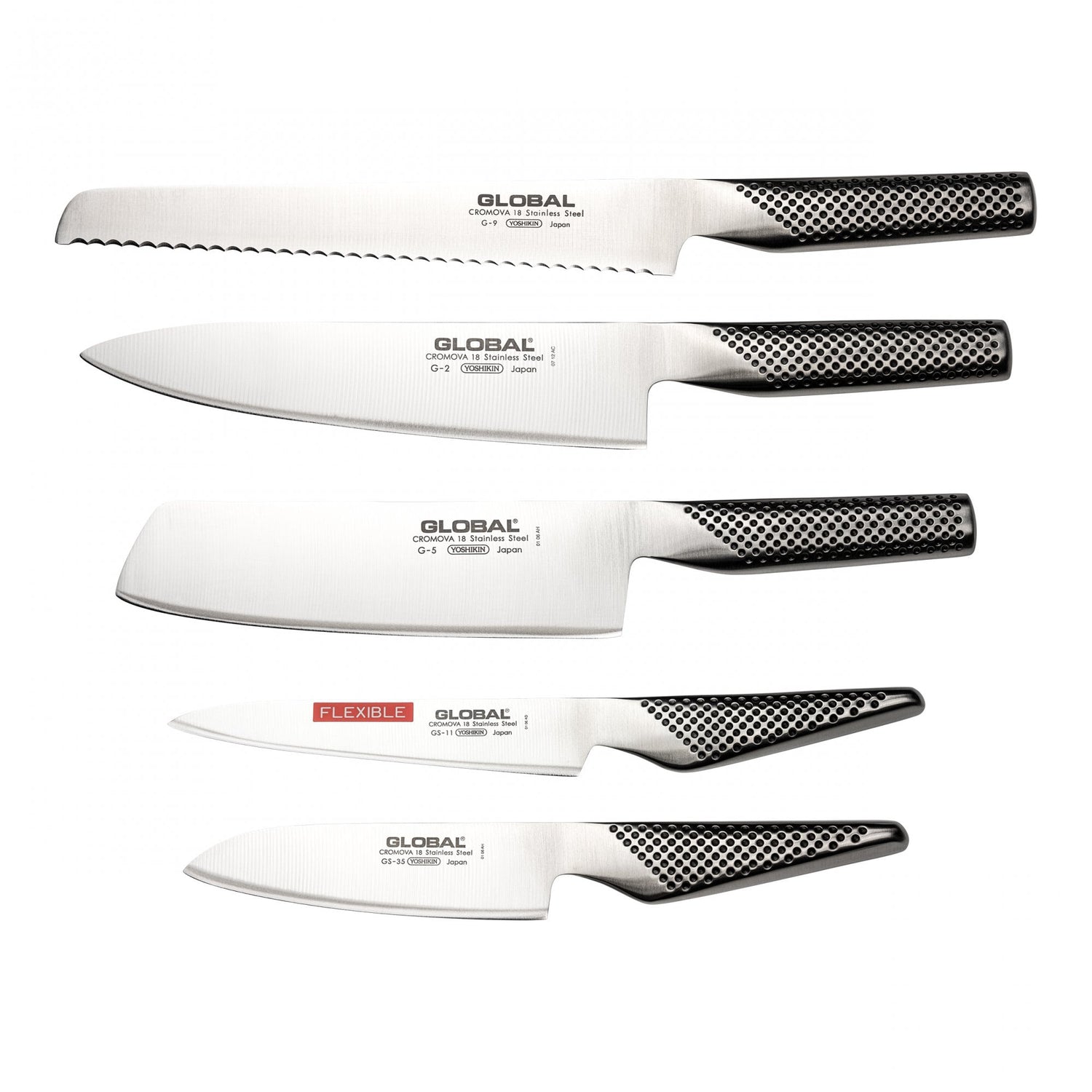 Global 5 Piece Kitchen Knife Set with Storage Dock