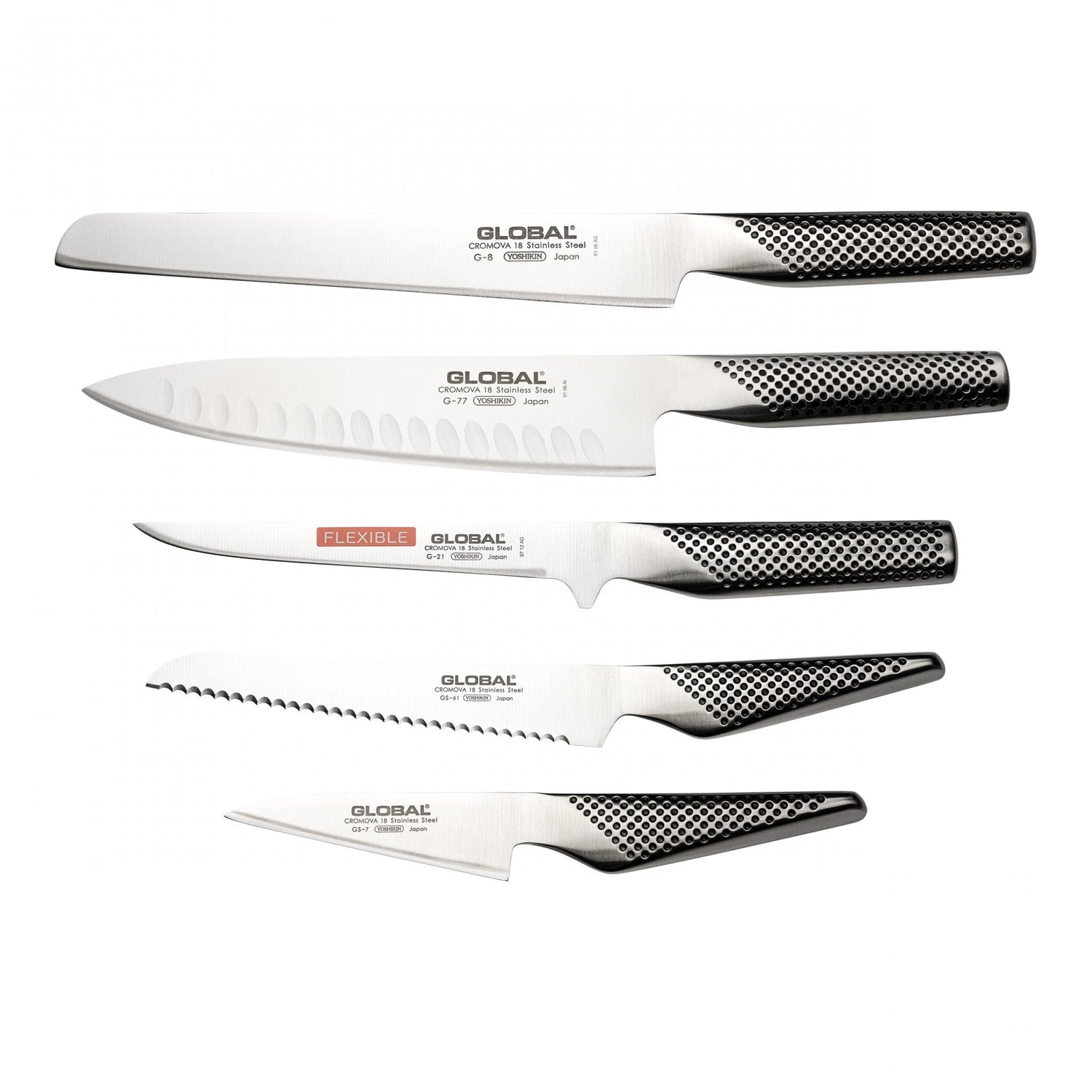 Global 5 Piece Kitchen Knife Set with Storage Dock