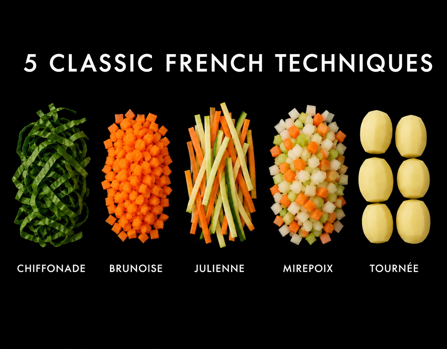 5 Classic French Techniques: Chiffonade, Brunoise, Julienne, Mirepoix and Tournée