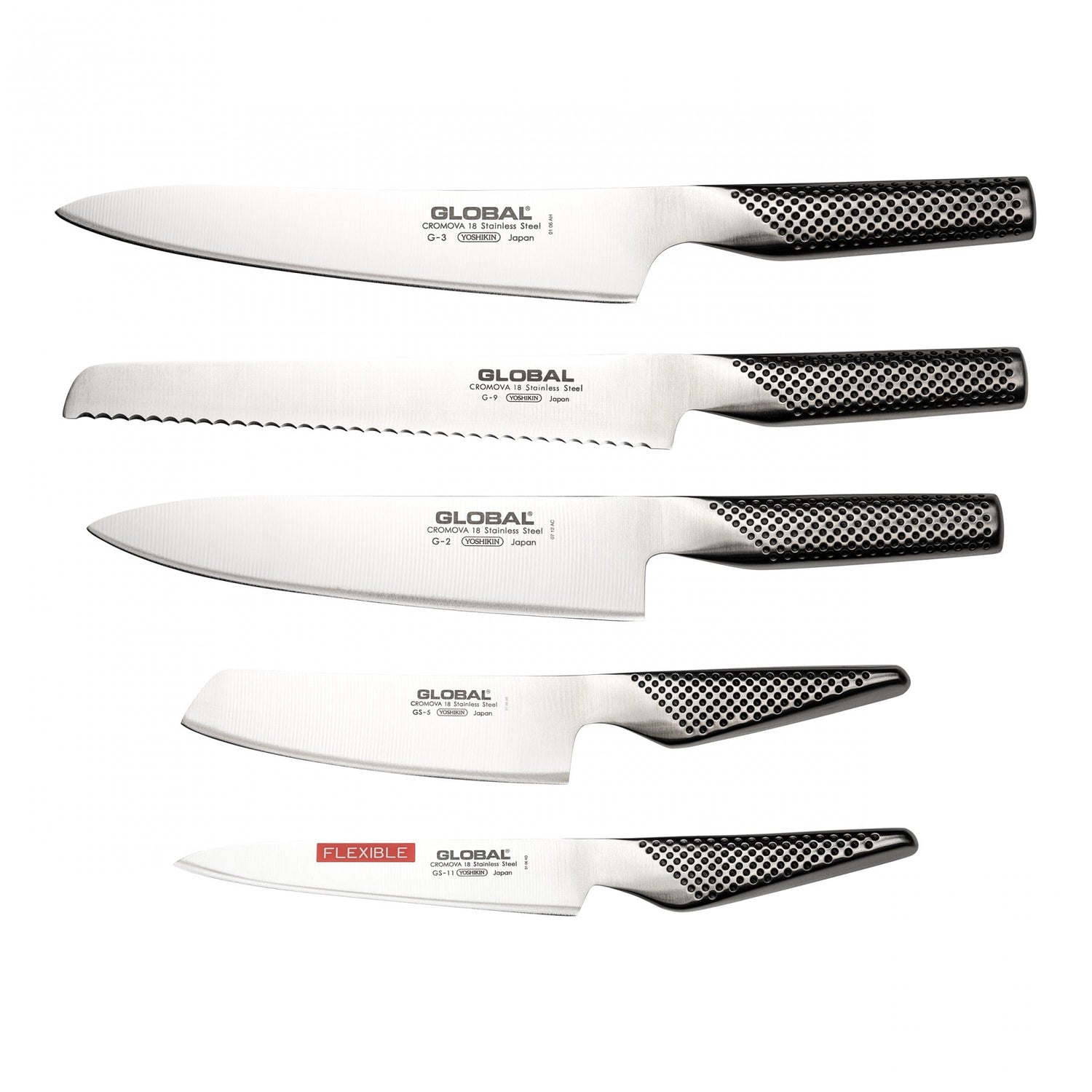 Global 5 Piece Kitchen Knife Set with Storage Dock