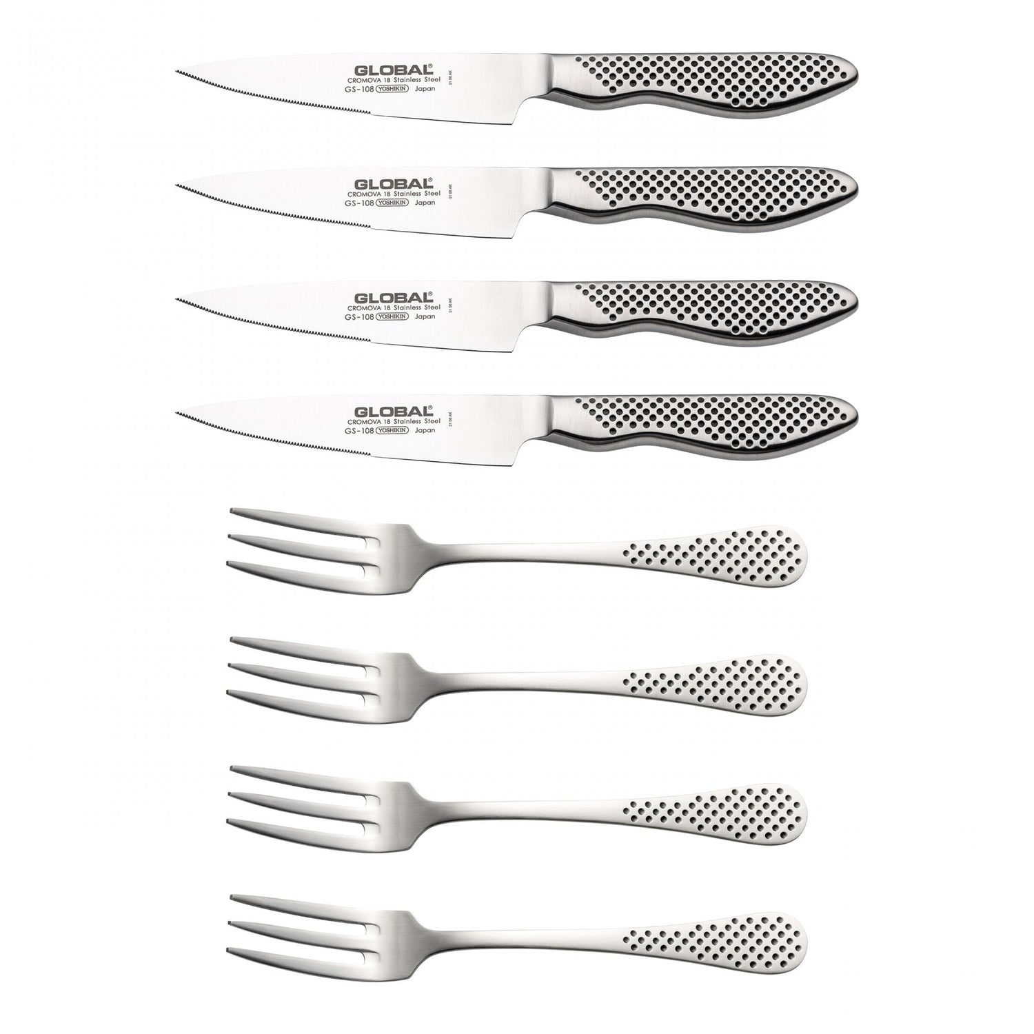 Global Steak Knife and Fork Set with dock