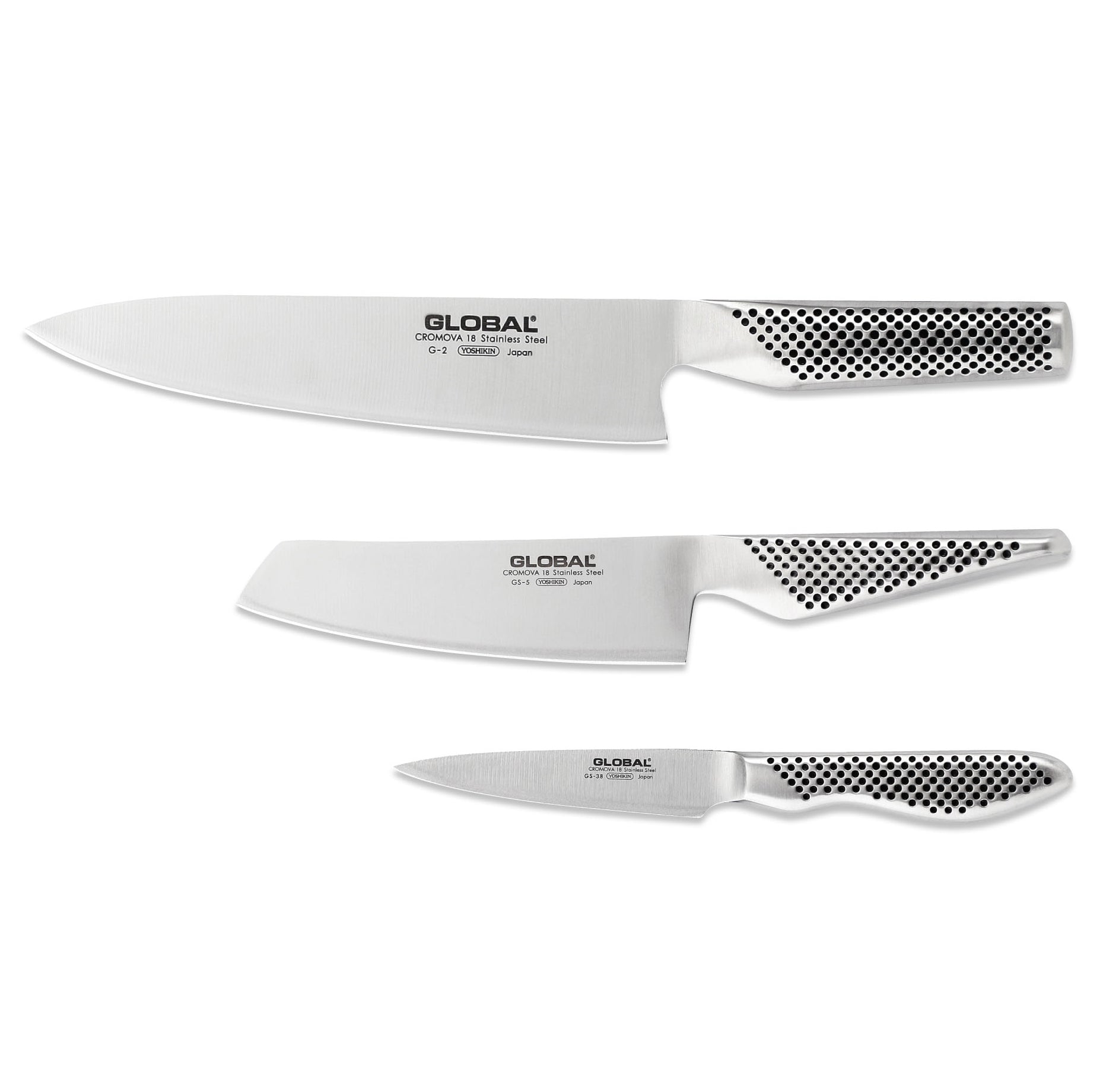 GLOBAL CROMOVA 18 ステンレス鋼 ナイフセット 3 Piece Starter Knife Set from GLOBAL Knives UK