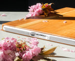 Global Cherry Wood Chopping Board with cherry blossom. Wooden kitchen cutting board.