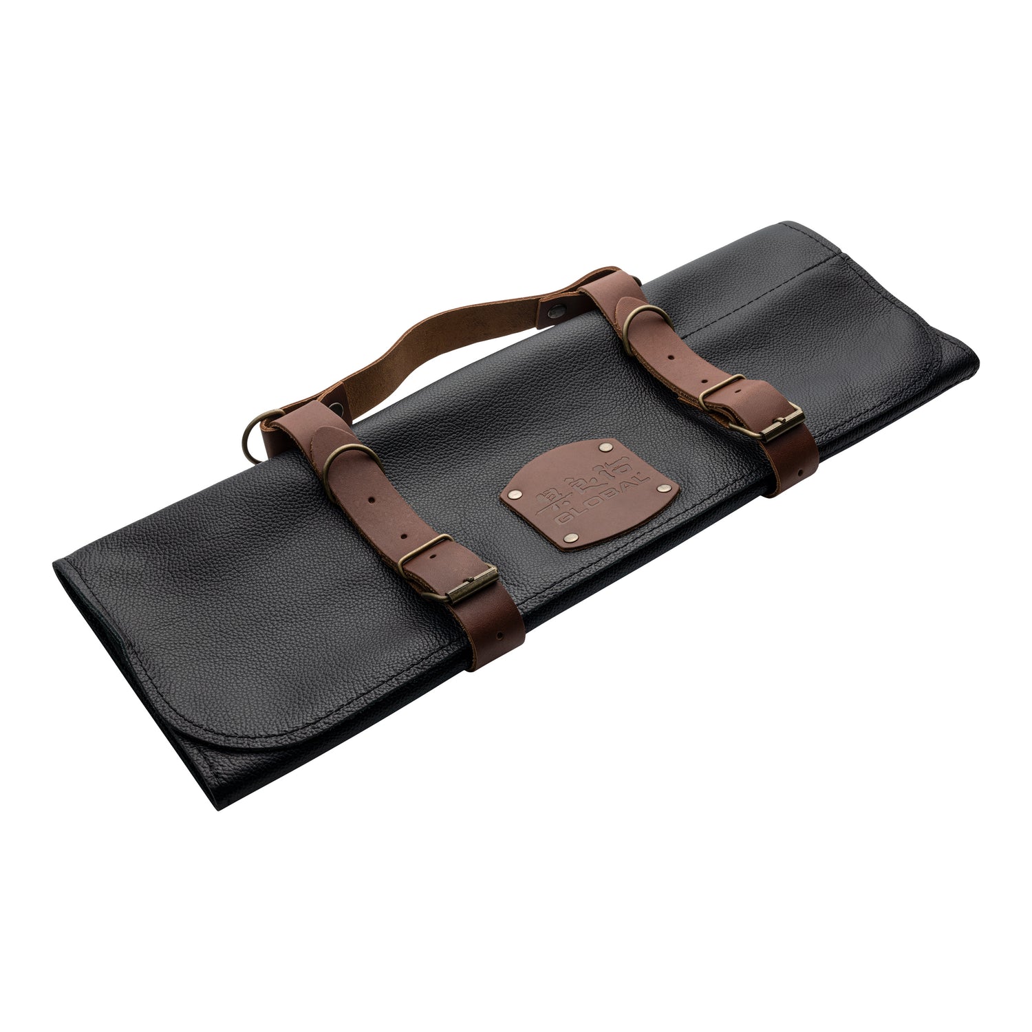 Global premium leather knife roll case for 5 chef knives in genuine leather