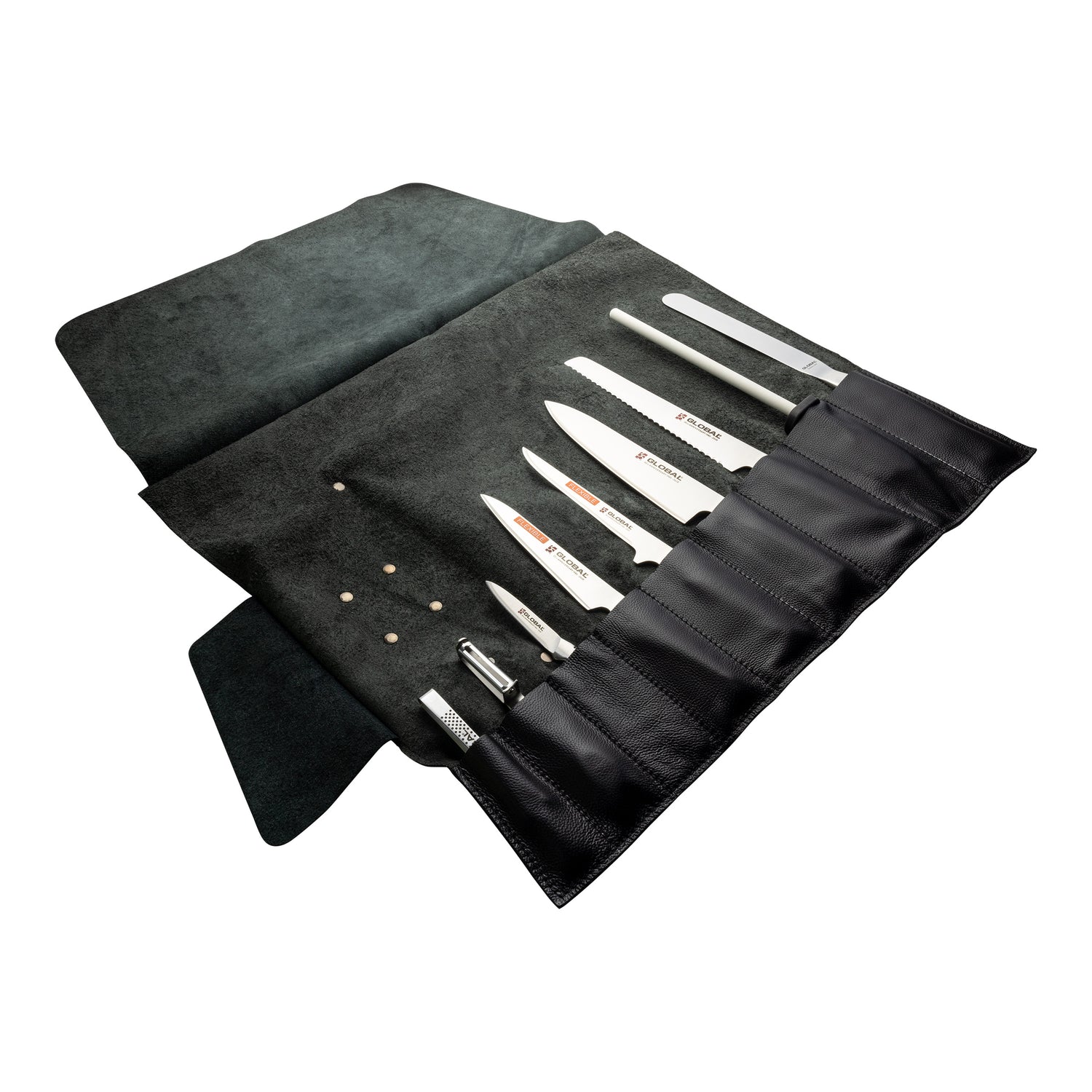 Global Deluxe Leather Knife Case Black 9 Pocket