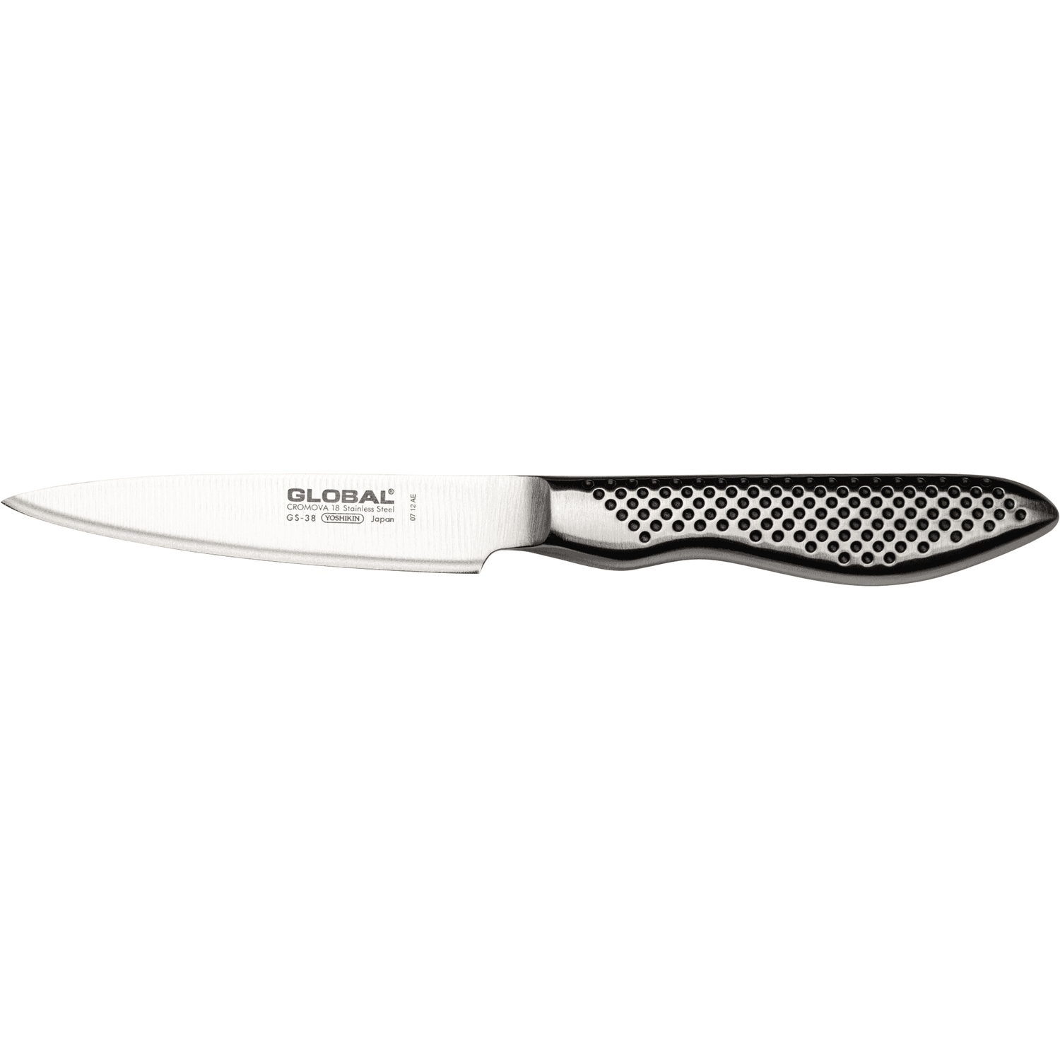 Global GS-38 Paring Knife with a perforated handle on a white background, featuring the Global brand.
