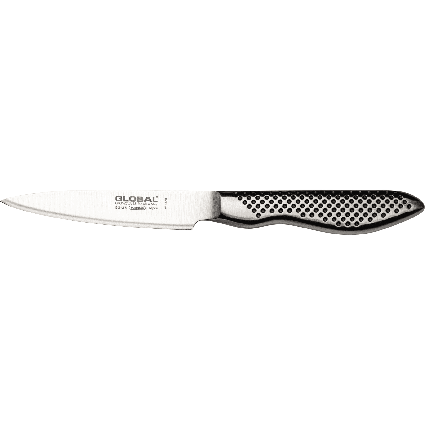 Global GS-38 Paring Knife with a perforated handle on a white background, featuring the Global brand.