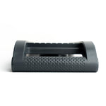 View of Global's best mandoline slicer's handle showing indentations for improved grip to stop slipping for safer slicing using mandolin.