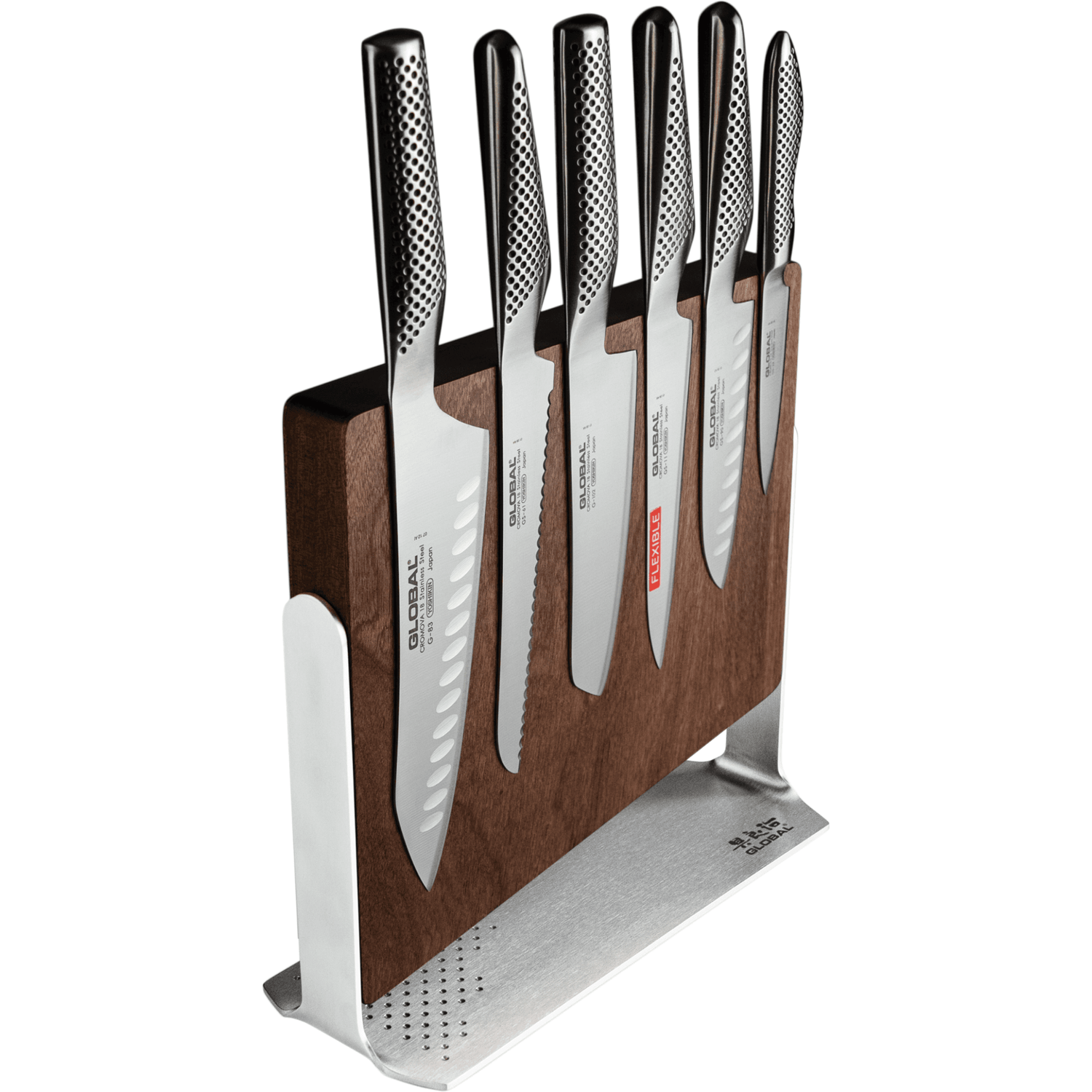 Global Water Mizu Knife Block Set of knives in a magnetic knife holder on a white background
